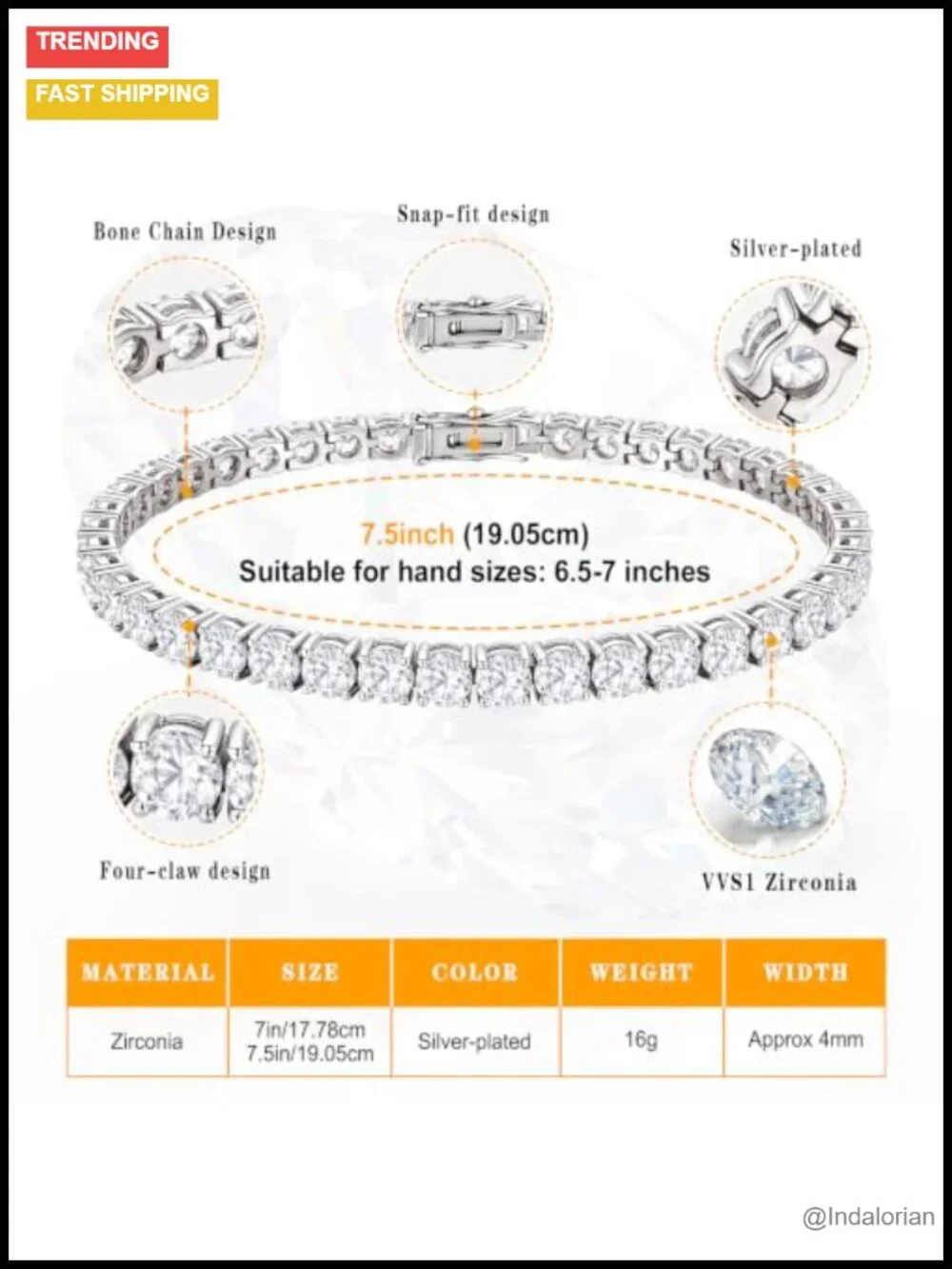 14K Gold-Plated Tennis Bracelet 4MM Round-Cut Cubic Zirconia